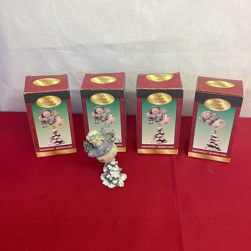Treasured Holiday Collection Handpainted 5" Snowman Angel - Lot of 4